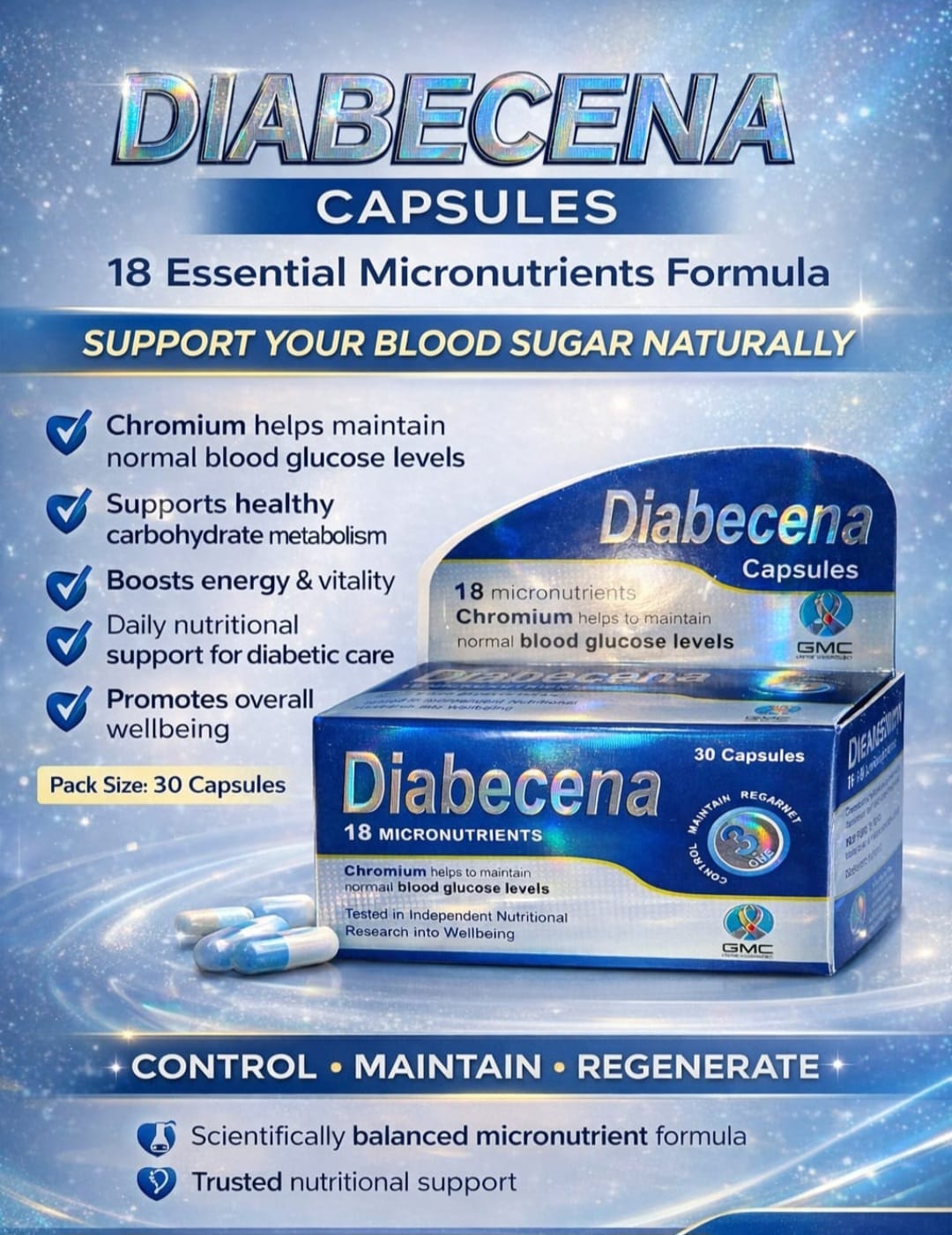 Diabecena 18 Micronutrients Blood Sugar Support Capsules